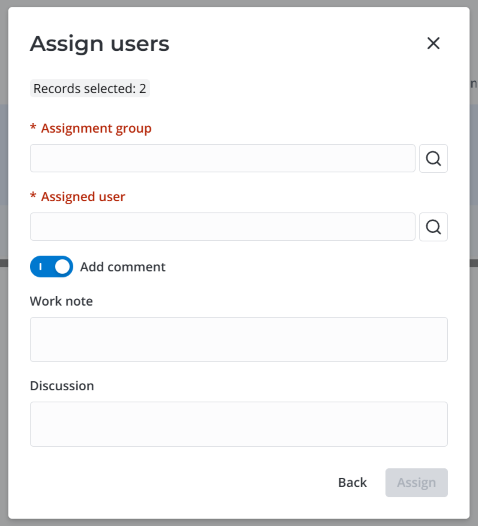 Assign users modal window