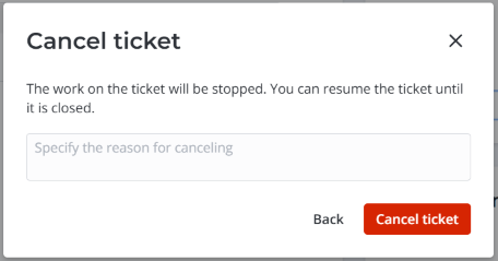 Cancel ticket modal window