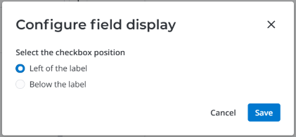 Configure field display modal window