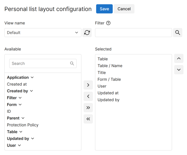 Personal list layout configuration