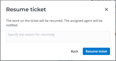 Resume ticket modal window