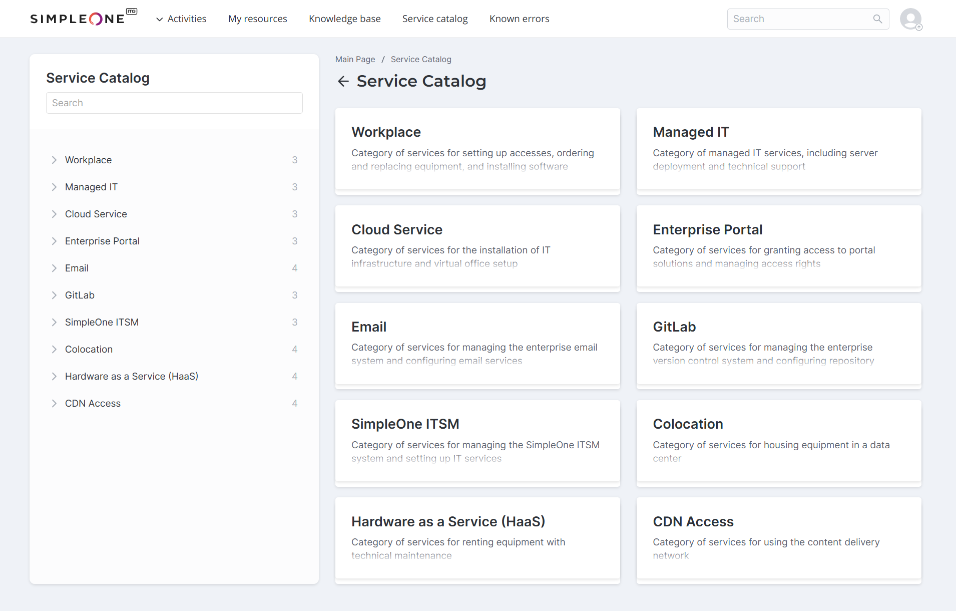 Service catalog